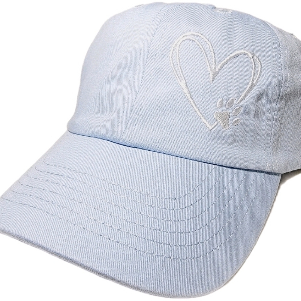 Heart with Animal Paw Unstructured Adjustable Curved Bill Hat Cap Light Blue